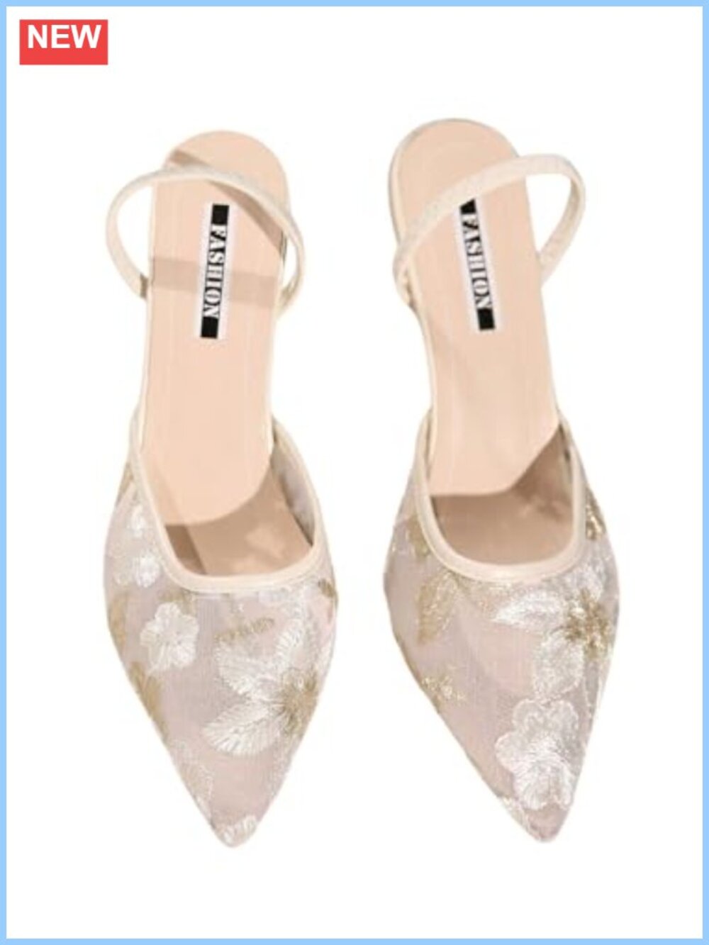 Floral Lace Slingback Kitten Heels Mesh Pointed Toe Wedding Pumps